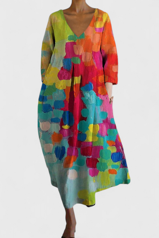 Isalinde | Comfortable V-Neck Dress Multicolor