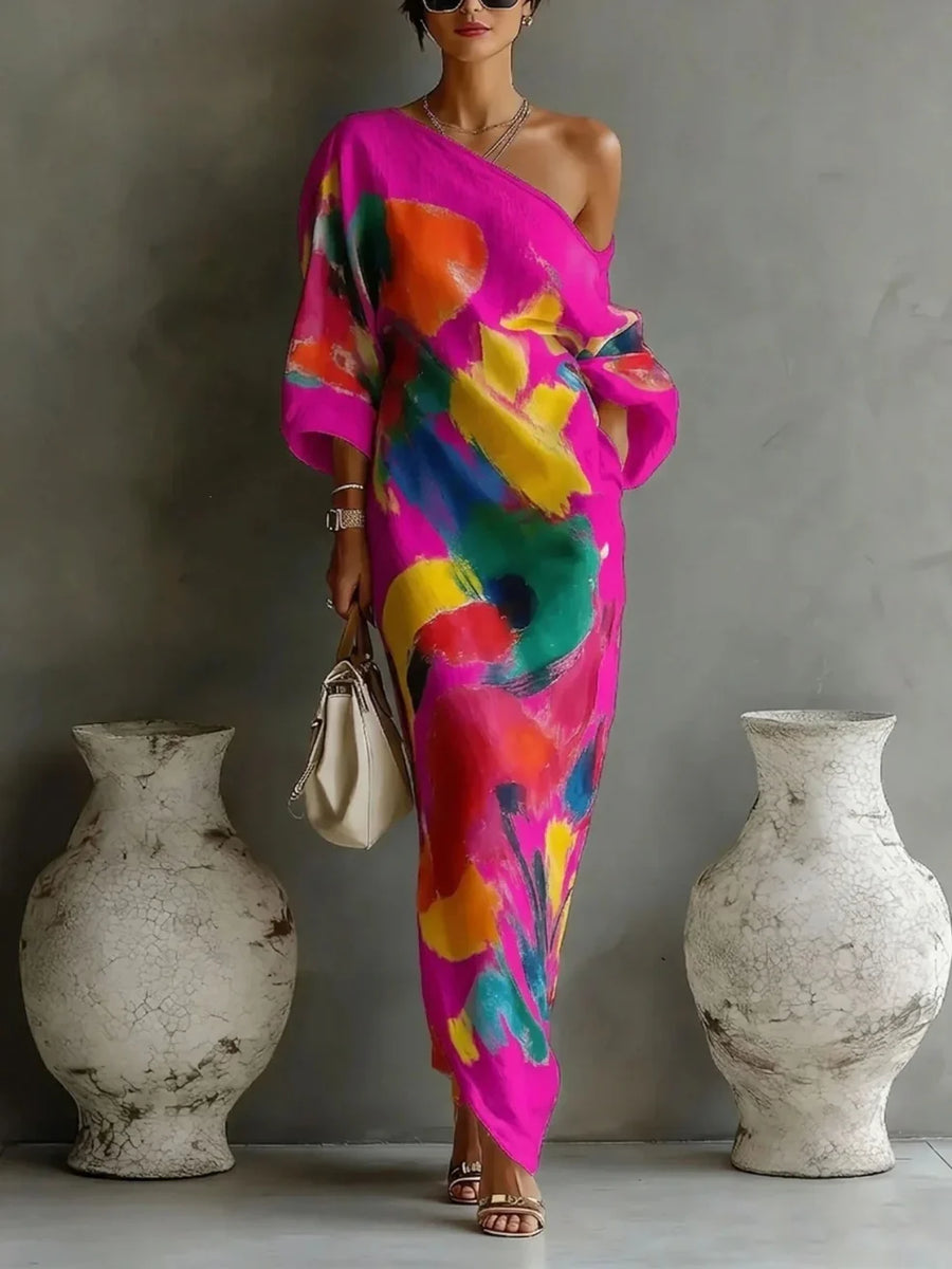Demi - Abstract One-Shoulder Maxi Dress