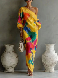 Demi - Abstract One-Shoulder Maxi Dress
