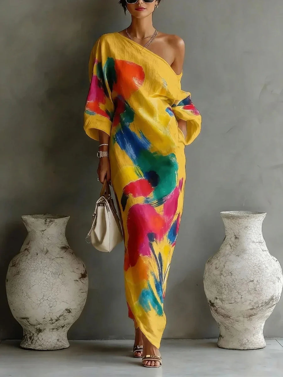 Demi - Abstract One-Shoulder Maxi Dress