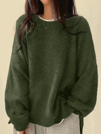 Edwina - Drop Shoulder Split Hem Sweater