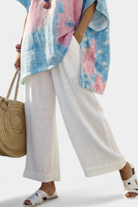Verity – Comfortable Essential Linen Top and Bamboo Striped Trousers