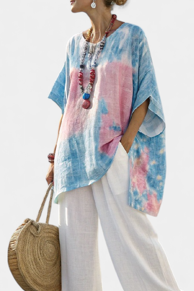 Verity – Comfortable Essential Linen Top and Bamboo Striped Trousers