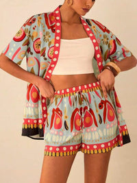 Arlena Kimono Top and Shorts Set with Spring Print