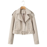 Zaireth Cropped Biker Jacket with Belt