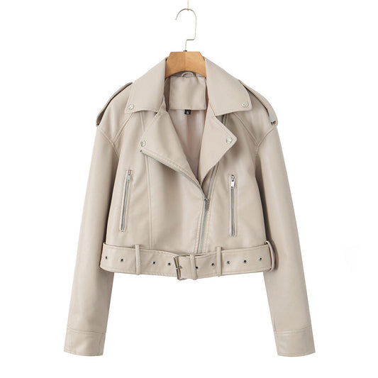 Zaireth Cropped Biker Jacket with Belt