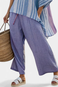 Camilla – Elegant Lavender and Sky Blue Top with Linen Trousers