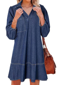 Aria – V Neck Puff Sleeve Babydoll Dress