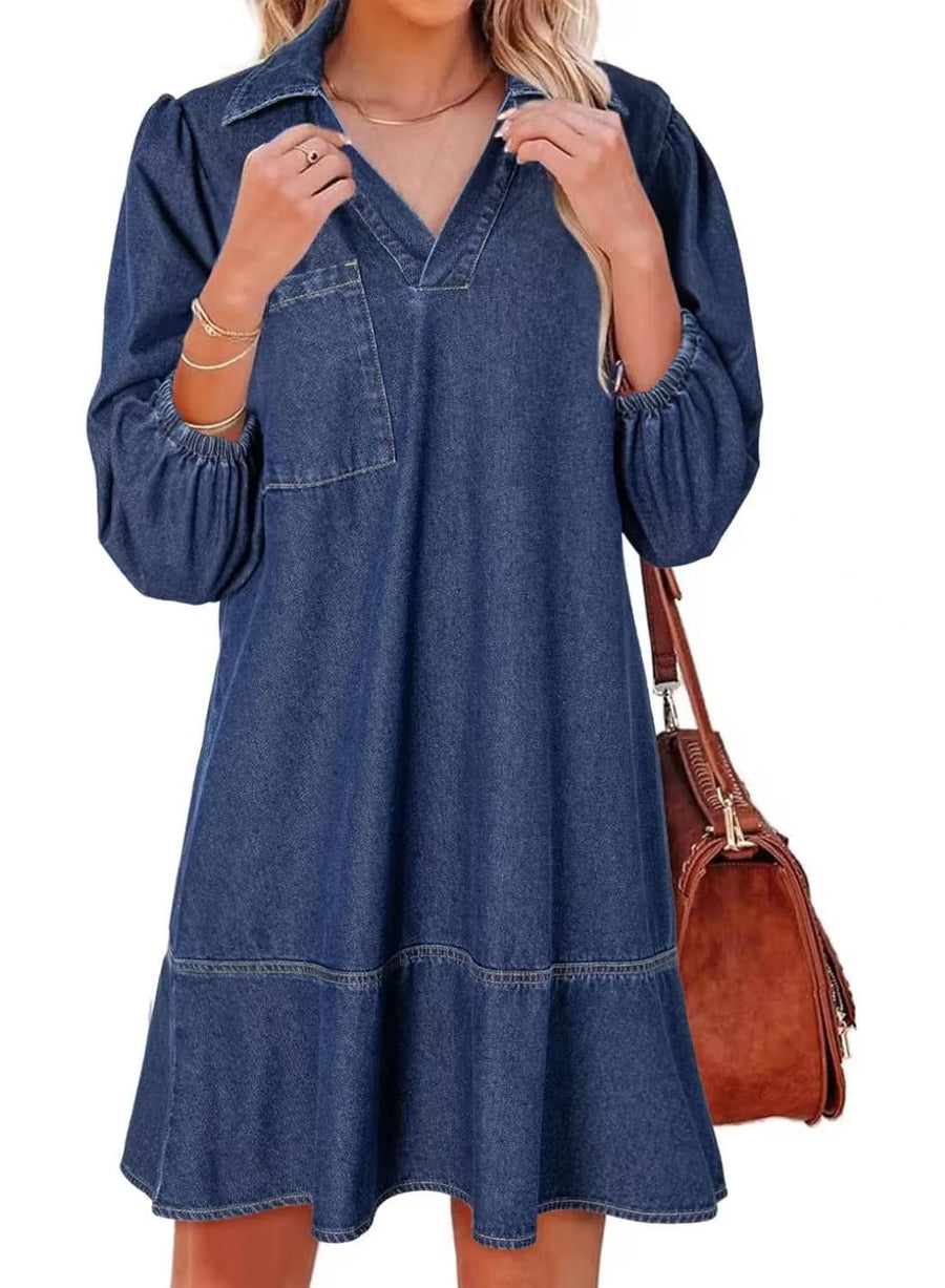 Aria – V Neck Puff Sleeve Babydoll Dress