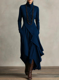 Natalia – Asymmetric Maxi Knit Dress with Turtleneck