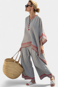 Brielle – Sophisticated Asymmetric Blouse and Wide-Leg Ethnic Trousers