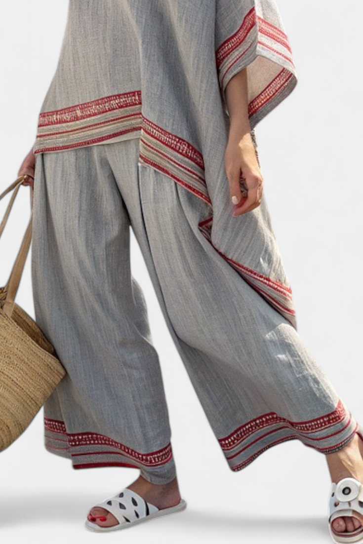 Brielle – Sophisticated Asymmetric Blouse and Wide-Leg Ethnic Trousers