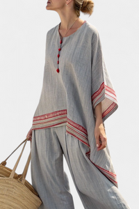 Brielle – Sophisticated Asymmetric Blouse and Wide-Leg Ethnic Trousers