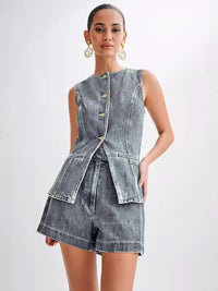 REBECCA | DENIM TOP + FREE SHORT Light Blue