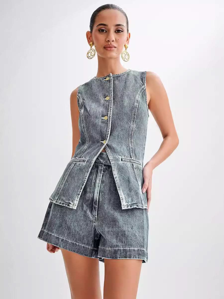 REBECCA | DENIM TOP + FREE SHORT Light Blue