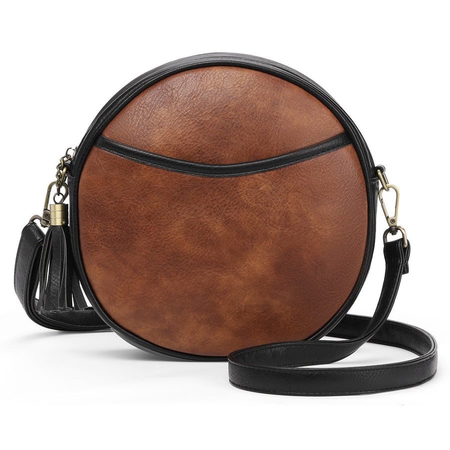 Round Vintage Leather-Effect Shoulder Bag - Noelia