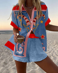 Penelope – Linen Blouse & Shorts Set