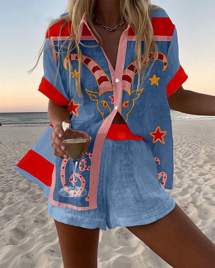 Penelope – Linen Blouse & Shorts Set