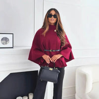 Hattie - Cozy High Neck Buttoned Cape Claret