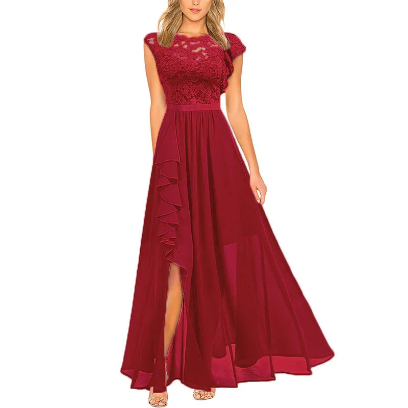Asha - Lace Maxi Dress with Ruffle Slit