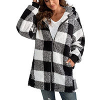 Arabella - Plaid Fleece Long Sleeve Hooded Coat Black