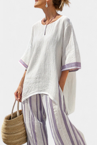 Amara – Comfortable Bamboo Blouse and Striped Trousers