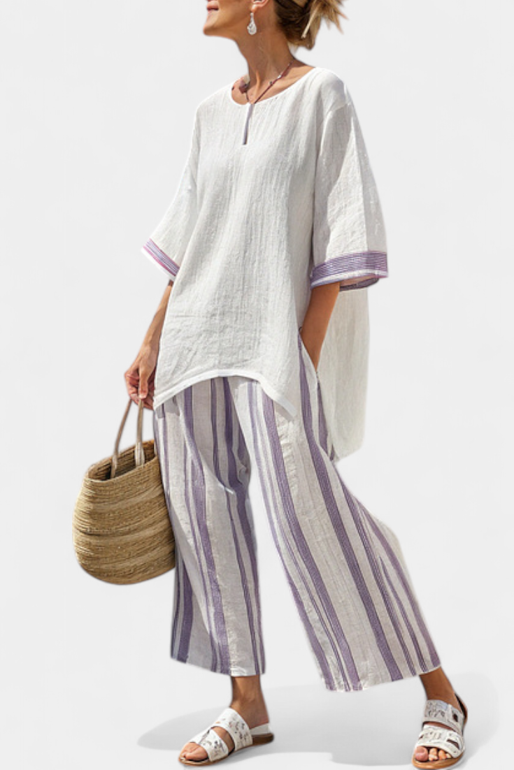 Amara – Comfortable Bamboo Blouse and Striped Trousers