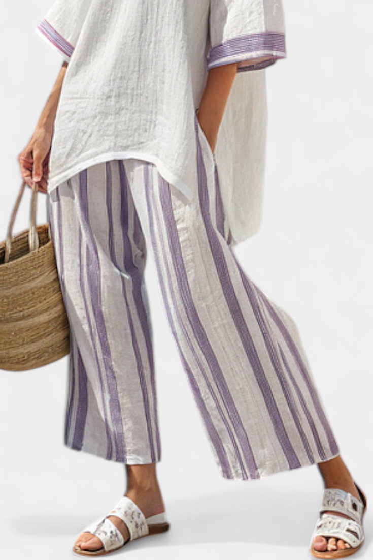Amara – Comfortable Bamboo Blouse and Striped Trousers