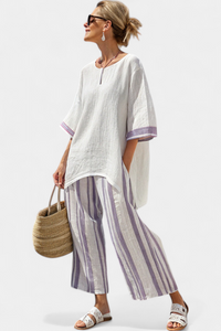 Amara – Comfortable Bamboo Blouse and Striped Trousers