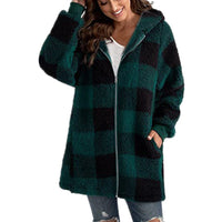 Arabella - Plaid Fleece Long Sleeve Hooded Coat Green