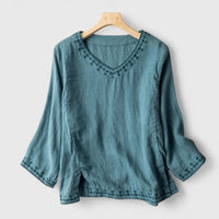 Taysia | Elegant V-Neck Blouse Blue