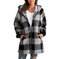 Arabella - Plaid Fleece Long Sleeve Hooded Coat Gray