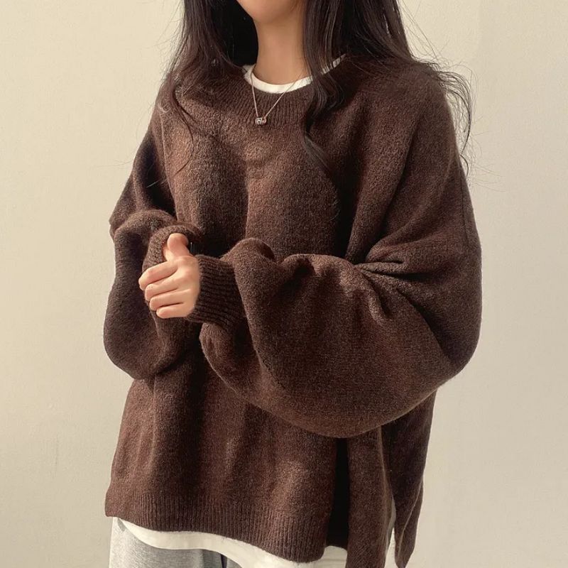 Edwina - Drop Shoulder Split Hem Sweater