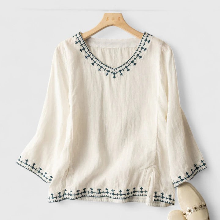 Taysia | Elegant V-Neck Blouse White