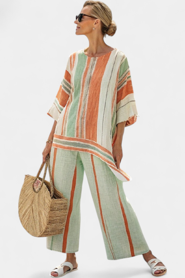 Theodora – Elegant Asymmetric Top and Wide-Leg Trousers