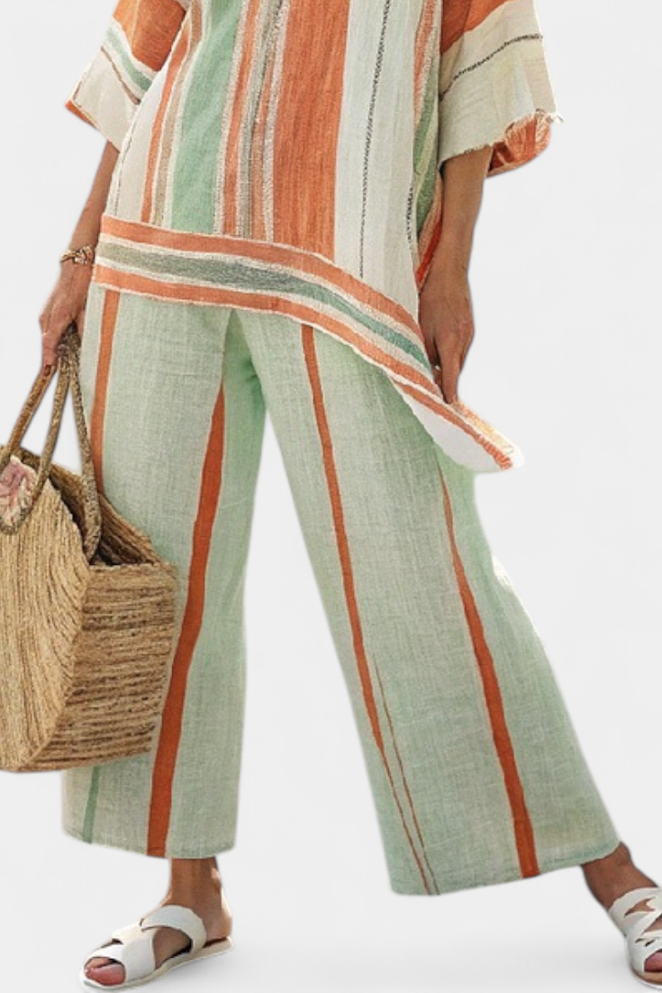 Theodora – Elegant Asymmetric Top and Wide-Leg Trousers