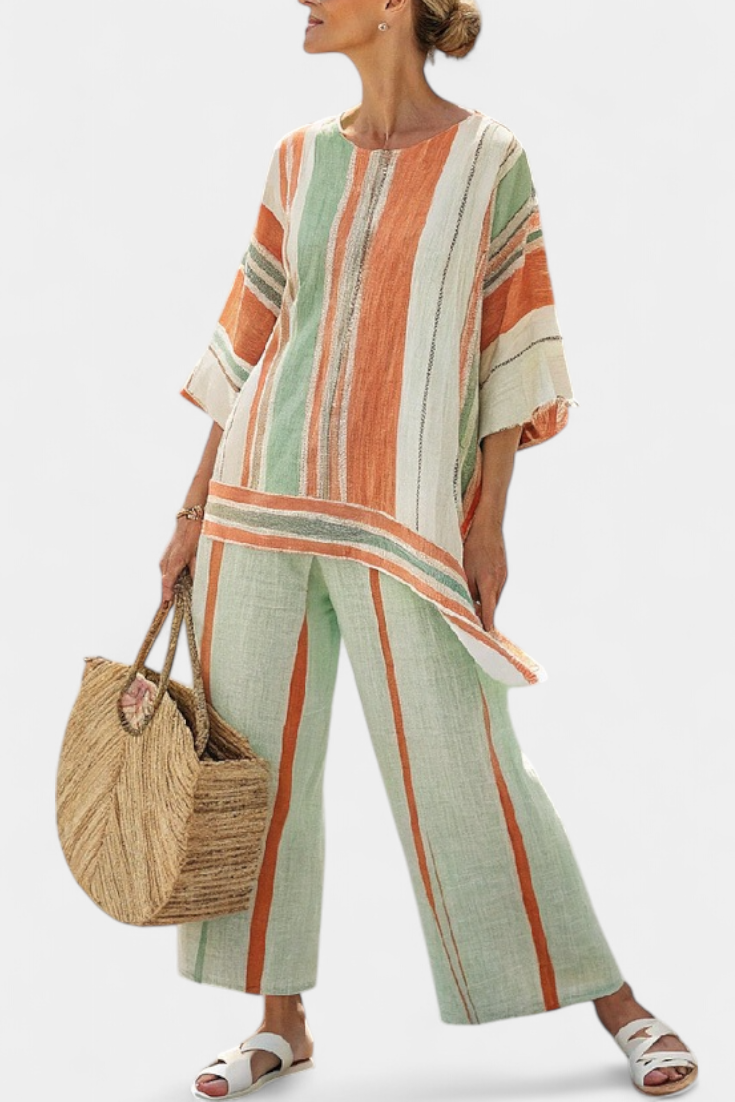 Theodora – Elegant Asymmetric Top and Wide-Leg Trousers