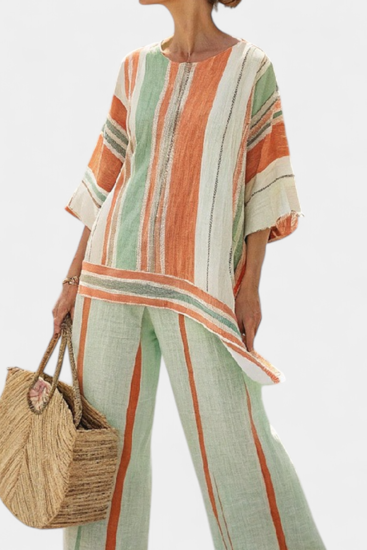 Theodora – Elegant Asymmetric Top and Wide-Leg Trousers
