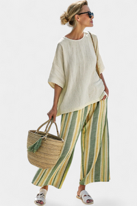 Cecily – Sophisticated Top and Striped Linen Trousers