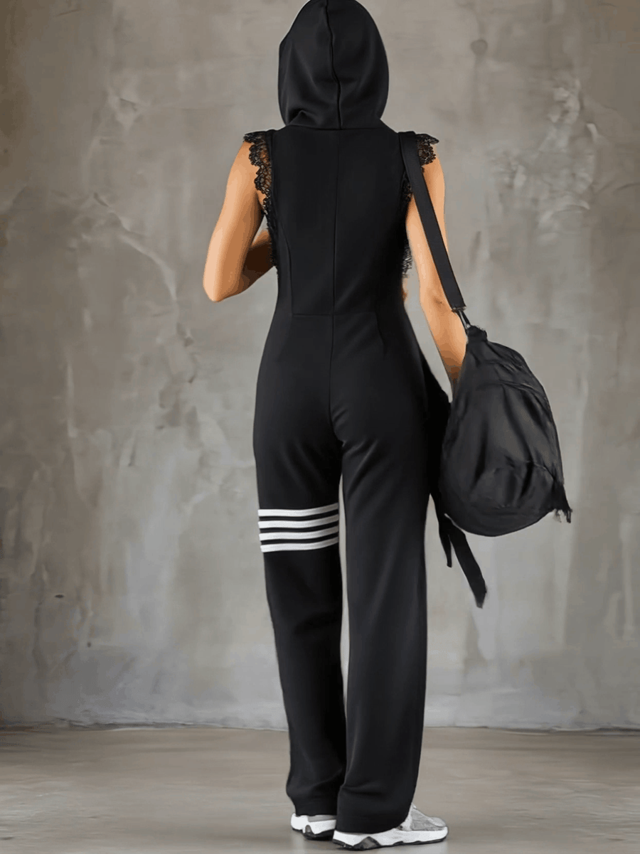 Danielle - Retro Sports Jumpsuit with Hood and Stripes
