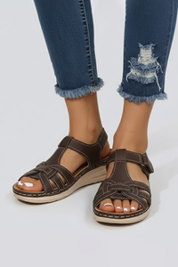 Lauren | Womens Open Toe Strap Sandals Dark Brown