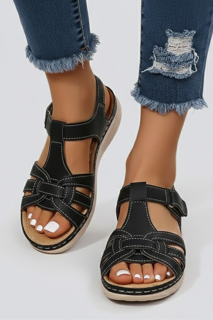 Lauren | Womens Open Toe Strap Sandals Black