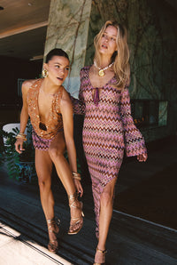 Palermo Pink Crochet Plunge Maxi Dress