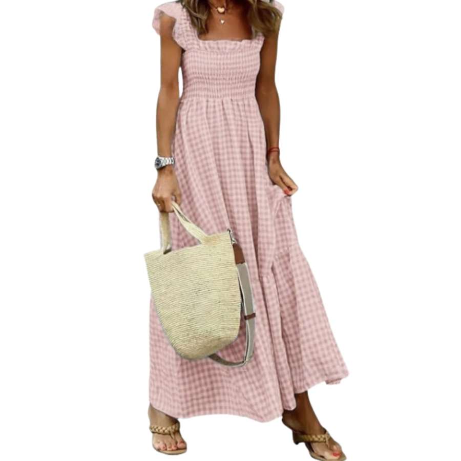 Jovienne – Retro Plaid Flounce Maxi Dress