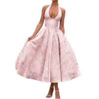 Camille - Embroidered Halter Evening Dress