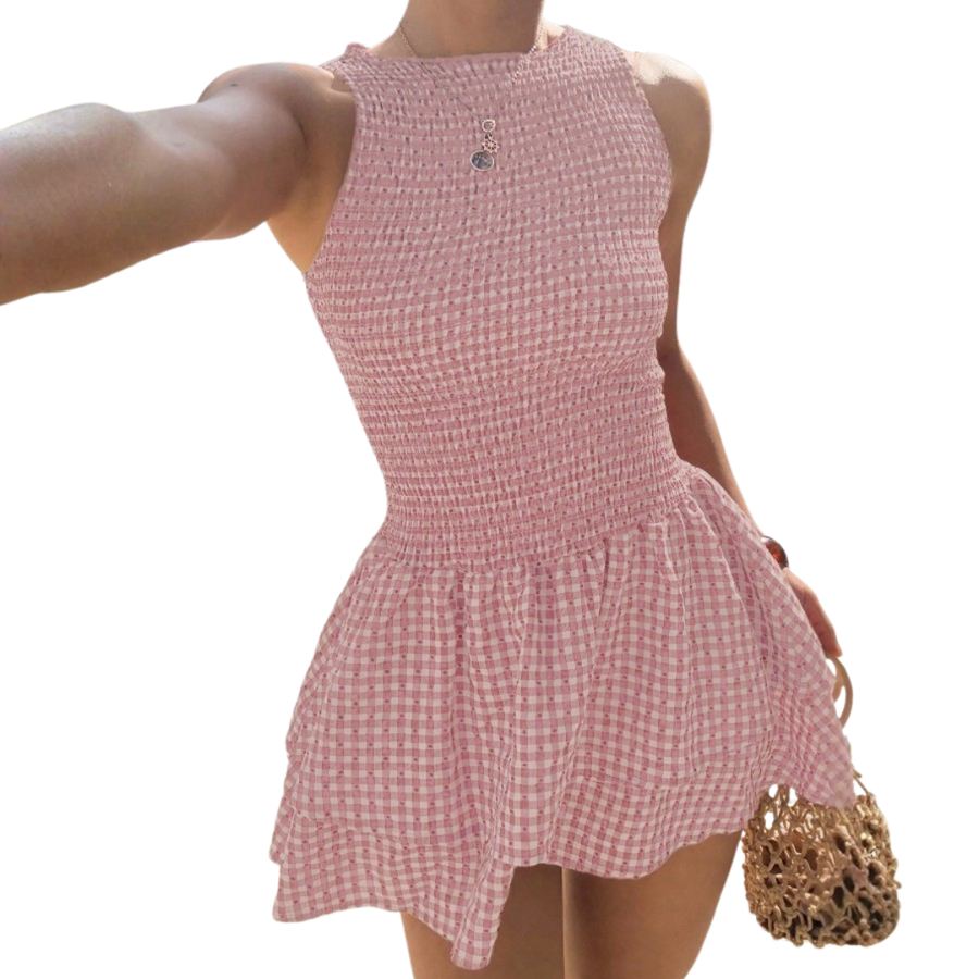 Lumi – Plaid Off-Shoulder Puff Dress