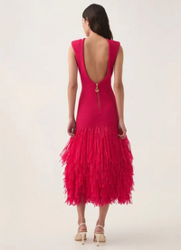 Aje Rushes Raffia Midi Dress in Deep Fuschia
