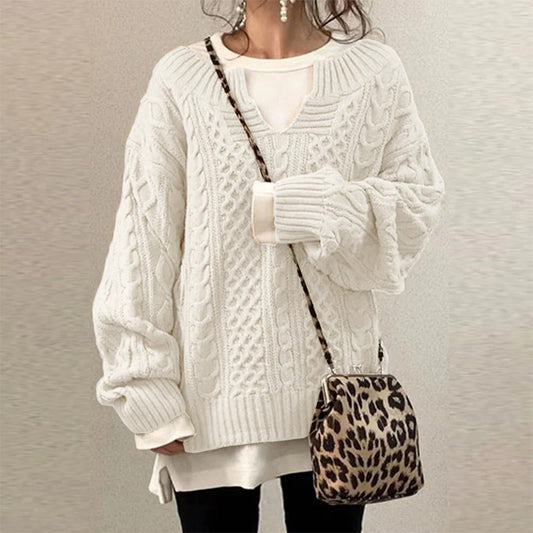 Maddie™ - Stylish Oversized knitted sweater – White