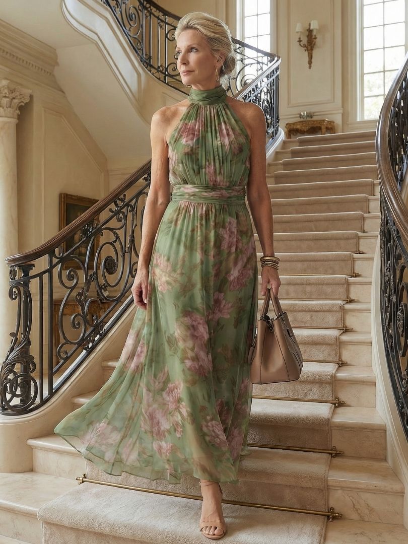 Bronte – Floral Halter Neck Maxi Dress