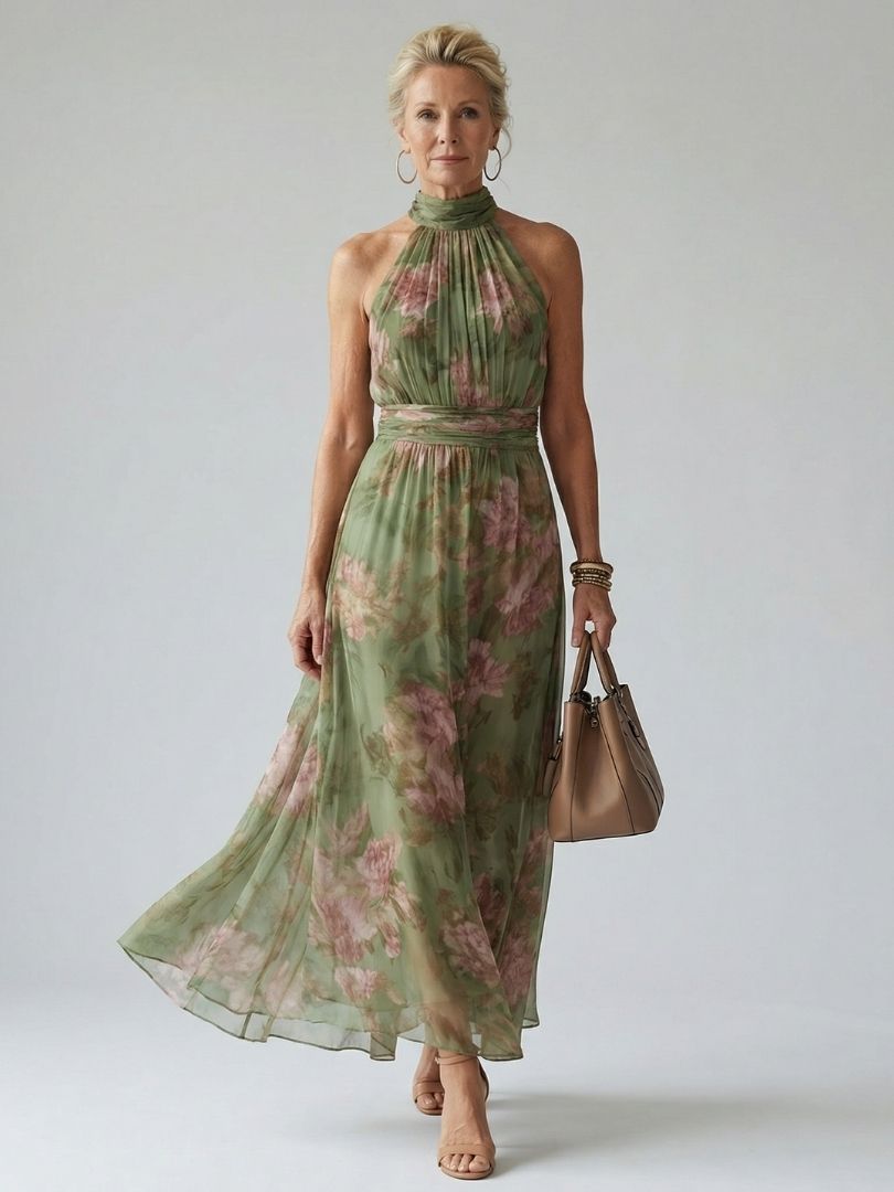 Bronte – Floral Halter Neck Maxi Dress